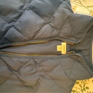 J. Crew Dark Blue Quilted Vest with Gold Zipper